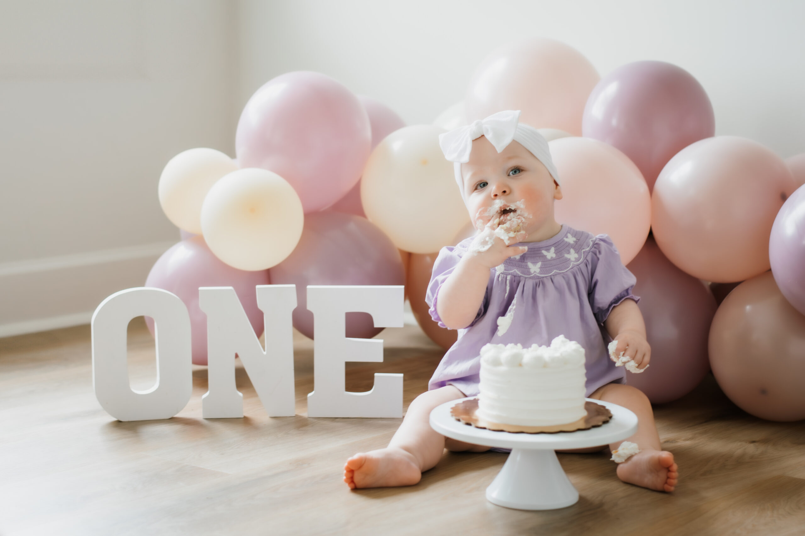 Girl eating cake during photoshoot