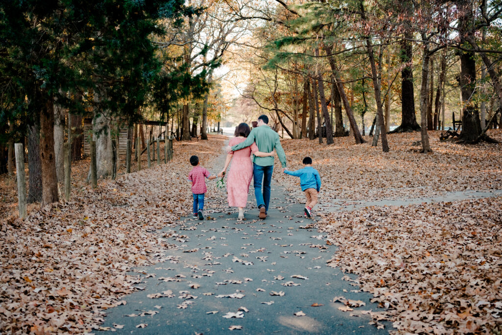 Family walking away during family photoshoot